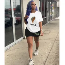 Women Tracksuits Outfit Casual Solid Color Graphic Print Short Sleeve Shorts Two-Piece Set