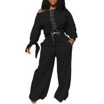 Casual Bandage Knotted Blouse and Wide-leg Pants