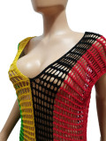 Summer Cover-Ups Crochet Knitted Tassel Color Matching Beach Dress