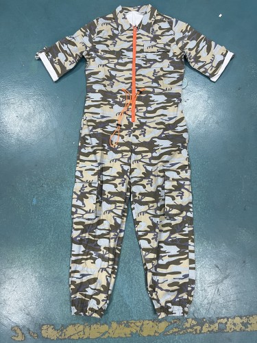 Camouflage Cardigan Woven Jumpsuit