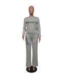 Women's Letter Print Long Sleeve Sweatshirt Casual Set For Women with Pockets