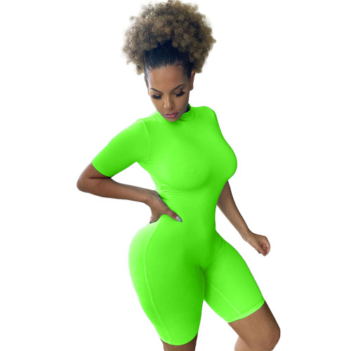 Solid Color High Neck Zipper Activewear Romper