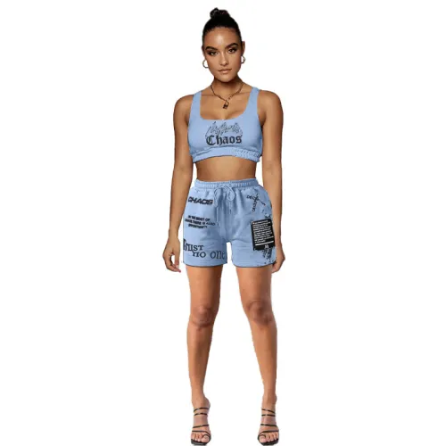 Casual Letter Printing Vest Sports Suit with Pockets
