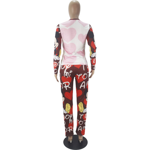 Casual Cartoon Print Home Wear Long Sleeve Pajamas Loungewear Women Sets