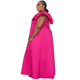 Solid Color Plus Size Woven Ruffled Sleeve V-neck Stitching Party Dress