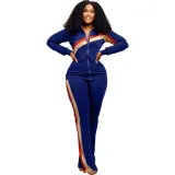 Color Block Zipper Up Two Piece Outfits