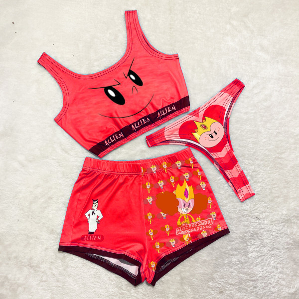 Sexy Gradient Graphic Print Vest Shorts Bikini Three Piece Set