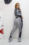 Casual Branded Clothing Spring Turndown Neck Printed Zipper Pant Set
