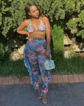 Casual Printed Mesh Two-piece Set with Panties