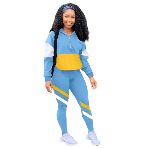 Casual Stitching Sports Long Pant Set
