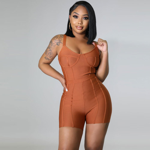 Casual Bandage Sleeveless Backless Casual Sexy Solid Stretch Rompers