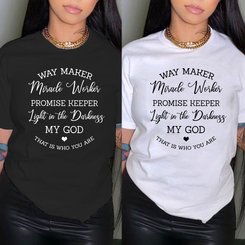 Summer Women's Clothing Casual Round Neck Pullover Printed Tees