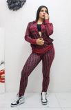 Casual Branded Clothing Spring Turndown Neck Printed Zipper Pant Set