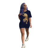 Fashion Solid Color Pattern Printed Shorts Two-piece Set