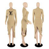 Fashion Pit Offset Printed Sexy Long Dress