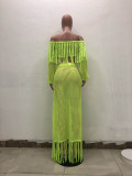 Sexy Hollow-out Tassel Design Two-piece Skirt Set (Cover-up)