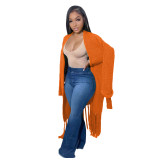 Tassel Trim Open Front Chunky Knit Longline Cardigan