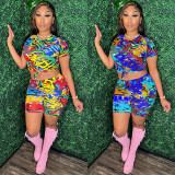 Fashion Graffiti Printed Round Neck Casual Two-piece Set