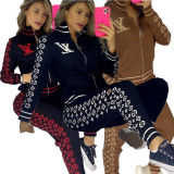 Trending Products 2022 New Arrivals Printed Sweatshirt Sweatpants Set