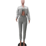 Casual Solid Patchwork Hooded Collar Wrapped Long Sleeve Three Pieces