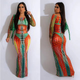 Casual Digital Printed Off Shoulder Long Sleeve Maxi Dress