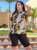 Casual Two Piece Set Fashion Short Sleeve Printed Shorts Set