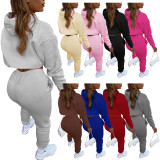 Red Cotton Fleece Drawstring Jogging Tracksuit Hollow Hoodie Blouse Pants Set and Vest