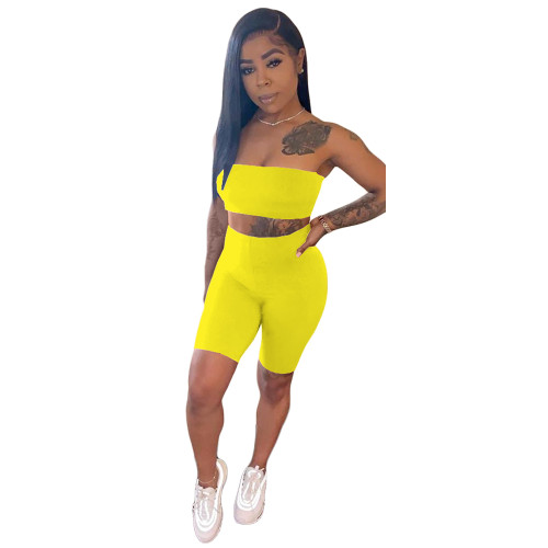 Solid Color Crop Tube Top and Shorts