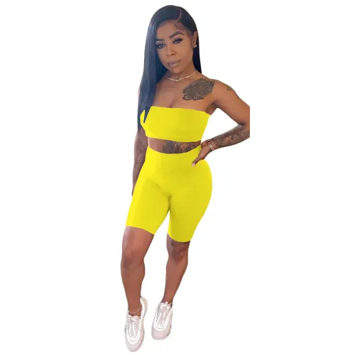 Solid Color Crop Tube Top and Shorts