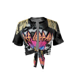 Casual Fashion Print Tassel Slit Short Sleeve Shirt Top