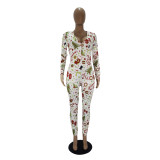Casual Christmas Printed Long Sleeve Trousers Homewear Jumpsuit