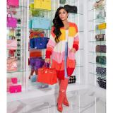 Women Stitching Knitted Overcoat Warm Long Sleeve Open Front Winter Oversized Cardigan