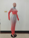 High Neck Gradient Embroidered Letters Sports Two-Piece Set