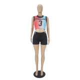 Two-Piece Double-sided Pattern Printed Sleeveless Bandage Shorts Set