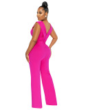 Elegant Sleeveless V Neck Pleated Bust Gold Link Jumpsuit