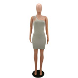 Solid Color Pit Single Shoulder Sleeveless Bodycon Dress