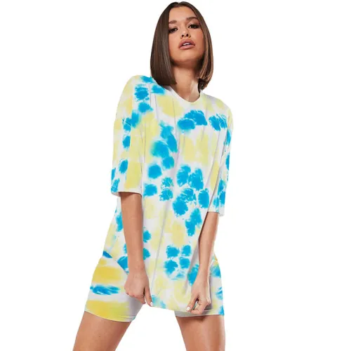 Casual Tie-dye Round Neck Loungewear Shorts Set