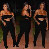 Solid Color Crop Top and Pleated Split Micro Trousers