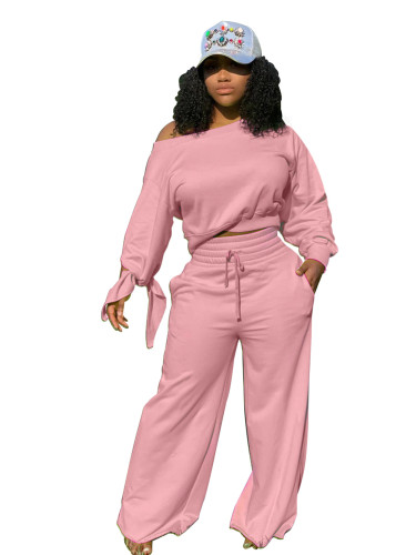 Solid Color Round Neck 2 Piece Set