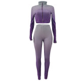 High Neck Gradient Embroidered Letters Sports Two-Piece Set