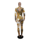 Sexy Flower Leopard Print Long Sleeve Jumpsuit
