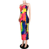 Strapless Twisted Tie-dye Split Long Dress