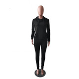Women Slit Color Suit Pants Solid Mid-Length Long-Sleeved Sets Hoodie Women Suits & Sets