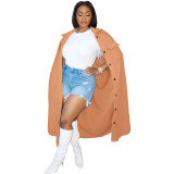 Solid Color Casual Loose Cardigan Double Sided Fleece Long Jacket