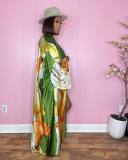 Autumn Long Sleeve Imitation Silk Printed Sun Protection Cape