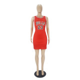 Casual Sleeveless Double-sided Pattern Printed Webbing Basketball Mini Dress