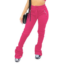 Solid Color Pleated Micro Flared Stacked Trousers