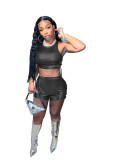 Hot Stamping Lace-Up Hollow Sleeveless Two-piece Short Set
