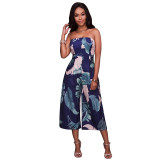 Off Shoulder Printed Wide-leg Jumpsuit