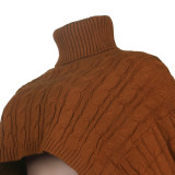 Solid Color High Neck Short Shawl Sweater Top